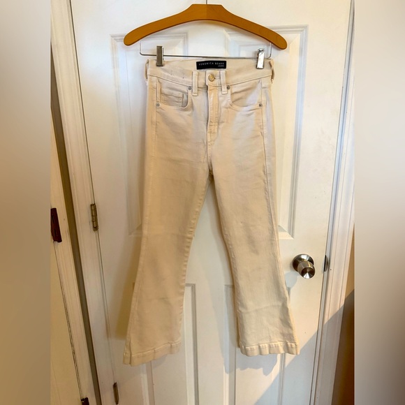 VERONICA BEARD WOMENS CARSON HIGH RISE ANKLE FLARE JEANS ECRU OFF WHITE 27 - Picture 2 of 11